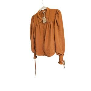 Blu Pepper Rust Button-Front Boho Blouse Balloon Sleeve Peasant Top NWT